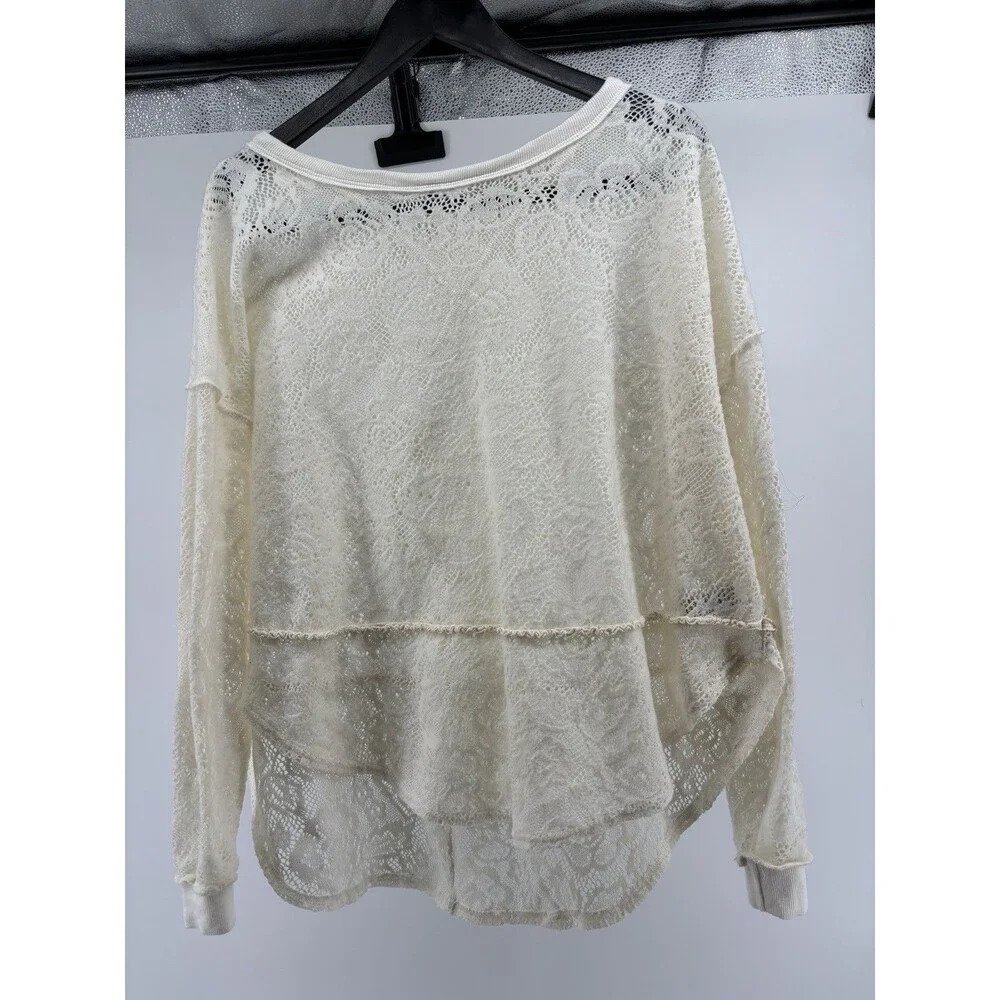 Free People Floral Soft Lace HiLo Oversize Top Boho Festival Ivory Small